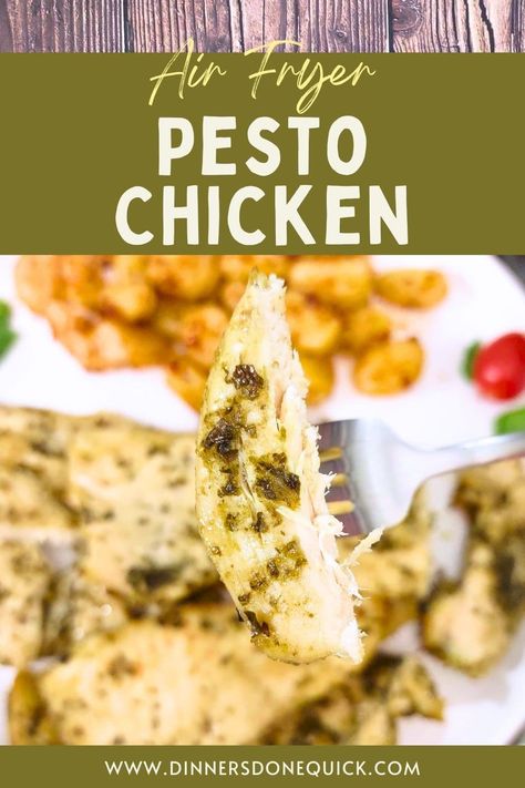 Craving a scrumptious dinner that's quick and hassle-free? Look no further! My Air Fryer Pesto Chicken is a game-changer in the kitchen. Imagine tender chicken, perfectly cooked in the air fryer, and adorned with the rich flavors of pesto. 😍✨ #DinnersDoneQuick #PestoChicken #PestoChickenAirFryer #PestoChickenRecipes #ChickenPestoRecipes #HowtoMakePestoChicken #WhattoServewithPestoChicken #PestoChickenDinner #HowtoCookPestoChicken #AirFryerChickenRecipes #AirFryerChicken Pesto Chicken Thighs, Chicken Thighs In Air Fryer, Easy Pesto Chicken, Chicken Delight, Chicken Pesto Recipes, Crispy Chicken Wings, Hearty Casseroles, How To Make Pesto, Air Fryer Recipes Chicken