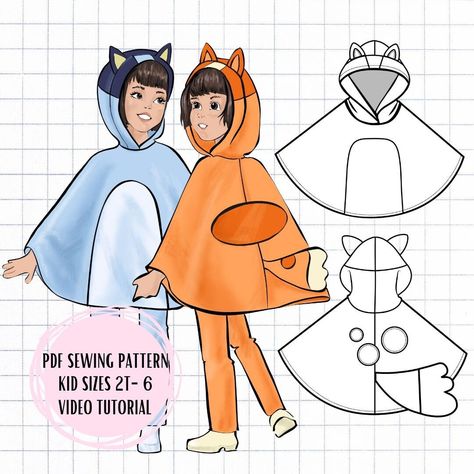 Poncho Sewing Pattern, Pdf Sewing Patterns Kids, Dog Poncho, Poncho Pattern Sewing, Creative Thoughts, Sewing Machine Projects, Cute Sewing Projects, Poncho Pattern, Small Sewing Projects