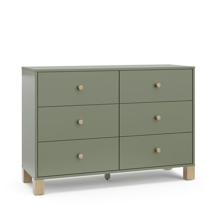 Introducing the Storkcraft California 6 Drawer Dresser. Organize your nursery or kids' bedroom in style with our modern, minimalist, stylish, and spacious California 6 Drawer Dresser. With its clean lines, stylish block feet, and sturdy construction, the California is sure to add a pop of style to your nursery or kids bedroom. For a worry-free assembly experience, the Californias drawer tracks are pre-installed to ensure a smooth-gliding drawer experience. The Californias versatile design makes Green Dresser Nursery, Light Green Dresser, Kids Room Dresser, Toddler Dresser, Nursery Dresser Decor, Boho Nursery Girl, Drawer Tracks, Kids Dresser, Girl Dresser