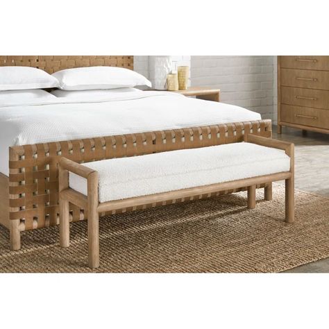 Birch Lane Colleen Polyester Upholstered Bench - Wayfair Canada Brown Chest Of Drawers, Brown Nightstands, Brown Bed, Bed Bench, Bedroom Space, Simple Silhouette, Boucle Fabric, Wood Bench, Upholstered Bench