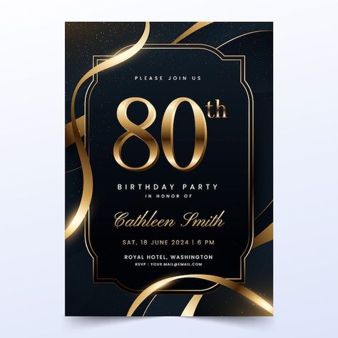 Vector realistic 80th birthday invitatio... | Premium Vector #Freepik #vector #golden-anniversary #anniversary #anniversary-celebration #celebrate 80th Birthday Invitations, Golden Anniversary, 80th Birthday, Anniversary Celebration, Vector Photo, Birthday Anniversary, Premium Vector, Birthday Invitations, Graphic Resources