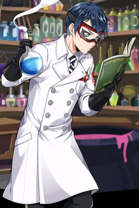 Scientist Anime Guy, Anime Mad Scientist, Scientist Pose Reference, Fantasy Scientist, Mad Scientist Art, Scientist Oc Art, Anime Scientist, Scientist Oc, Sprite Image