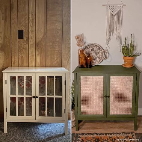 DIY Beautiful Boho Cabinet Makeover Idea | Hometalk Thrift Flip Furniture, Boho Cabinet, Cane Cabinet, Thrift Decor, Thrifted Furniture, Diy Furniture Flip, Pallet House, Boho Furniture, Old Cabinets