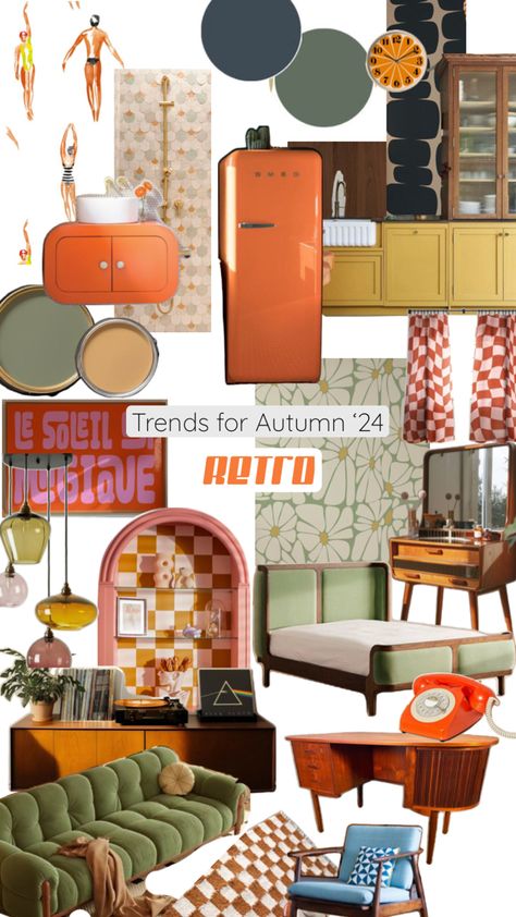 70s Interior Design Retro, 90s Interior Design, Room Moodboard, 90s Interior, 70s Interior Design, Retro Apartment, Home Library Rooms, 70s Interior, Retro Interior Design