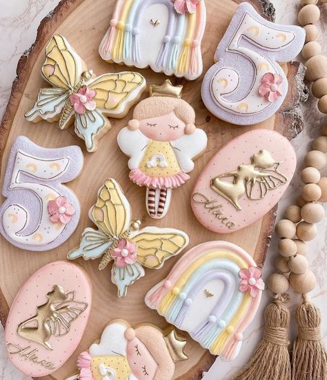 Fairy Birthday Themes, Ballerina Cookies, 5th Birthday Girls, Cookies Theme, Golden Birthday, Cookies For Kids, Creative Cookies, Fairy Birthday, Valentine Cookies