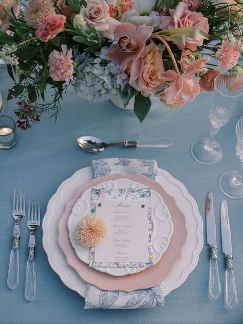 Wedding Table Styling, Linens For Wedding, Table Settings Wedding, Pink Table Settings, Summer Wedding Reception, Summer Table Decorations, Wedding Reception Menu, Dusty Pink Weddings, Pink Wedding Decorations