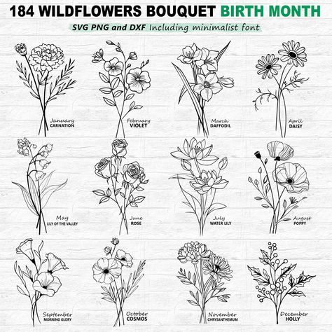 Herbal Medicine Garden Birth Month Flower Sketches, Botanical Birth Month Flowers, Birth Month Flower Family Bouquet Tattoo, Birth Flowers Artwork, Free Birth Month Flowers Svg, Wildflowers Bouquet, Medicine Garden, Wildflower Bouquet, Month Flowers