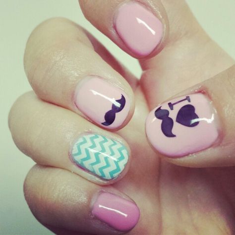 Mustache & Chevron nails! Using stamps. 2014 Mustache Aesthetic, Tumblr Nails 2014, 2014 Nails Tumblr, 2010 Nails, 2012 Nails, Tumblr Nails, 2013 Nails, Mustache Nails, 2014 Nails