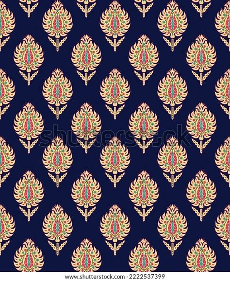 Allover Textile Desinge Illustration Stock Illustration 2222537399 | Shutterstock Flower Pattern Design Prints, Digital Print Textiles, Daman Design, Ajrakh Pattern, Nylon Flowers, Digital Pattern Design, Design Pattern Art, Ajrakh Prints, Abstract Pattern Design