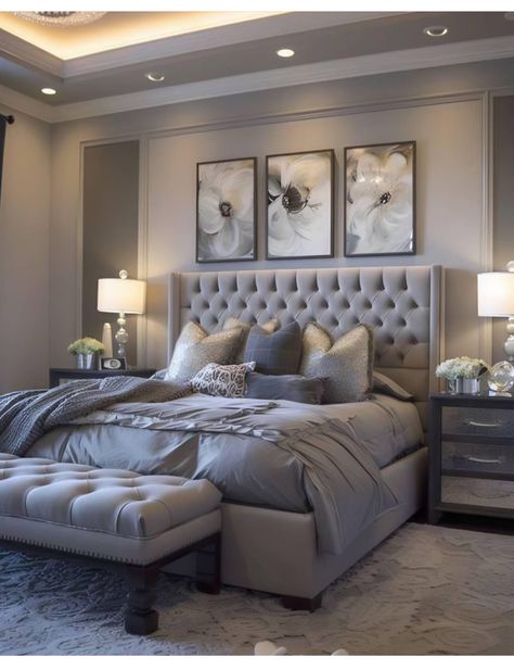 Bedrooms Ideas For Couples, Neutral Bedroom Decor, Luxe Bedroom, Classy Bedroom, Guest Bedroom Decor, Elegant Bedroom, Gray Bedroom, Bedroom Refresh, Bedroom Layouts