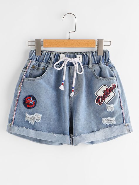 Cuffed Denim Shorts, Embroidered Badges, Hipster Outfits, Tween Outfits, Crop Top Outfits, Kids Outfits Girls, Denim Short, Girls Fashion Clothes, Kawaii Clothes