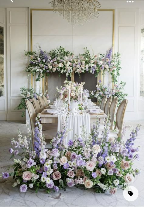 Lilac Wedding Themes, Chiffon Table Runner, Lavender Wedding Theme, Lilac Wedding, Pastel Wedding, Lavender Wedding, Whimsical Wedding, Wedding Flower Arrangements, Wedding Mood