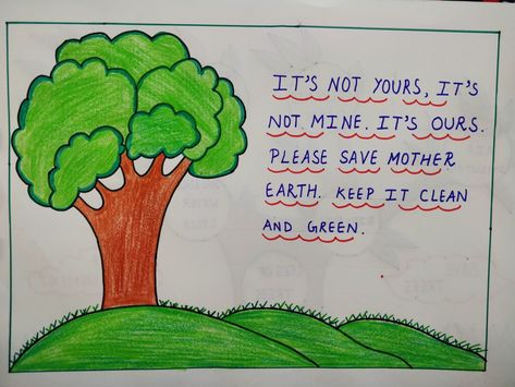 Save Trees Poster With Slogan, Van Mohatsav Poster, Save Trees Poster Creative, Go Green Poster Drawing, Save Trees Poster, Slogans On Save Trees, Go Green Poster, Drawing Of A Tree, Save Earth Posters