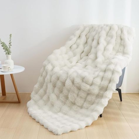 Amazon.com: IKALIFE Warm Rabbit Fur Throw for Bedroom - Fluffy Throw Blanket Soft and Cozy,Home Decorative Blankets for Couch,Sofa, Heavy Blanket for Winter, 50" x 60", Cream : Home & Kitchen Bubble Blanket, Fuzzy Throw Blanket, Blankets For Winter, Bed Blankets, Heavy Blanket, Houzz Decor, Fuzzy Blanket, Faux Fur Throw Blanket, Bedroom And Living Room