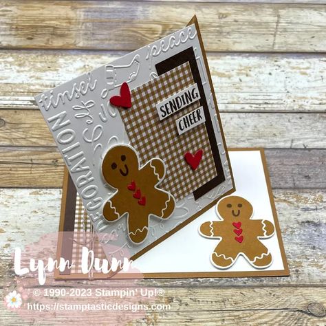 Su Sending Cheer Cards, Fun Fold Christmas Cards Handmade, Stampin Up Sending Cheer Bundle, Stampin Up Sending Cheer Cards, Gingerbread Cards Ideas, Sending Cheer Stampin Up Cards, Stampin Up Sending Cheer, Cheer Cards, Childrens Christmas Cards