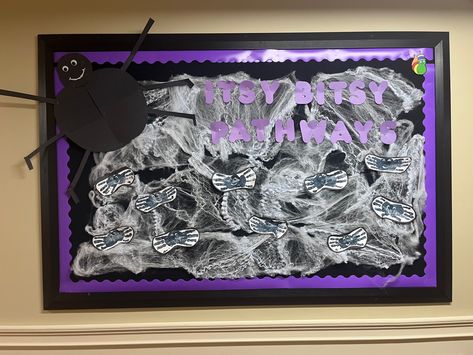 Halloween preschool board Spider Bulletin Board, Classroom Bulletin Boards Elementary, Preschool Boards, Itsy Bitsy Spider, Halloween Preschool, Classroom Bulletin Boards, Board Ideas, Spiders, Bulletin Boards