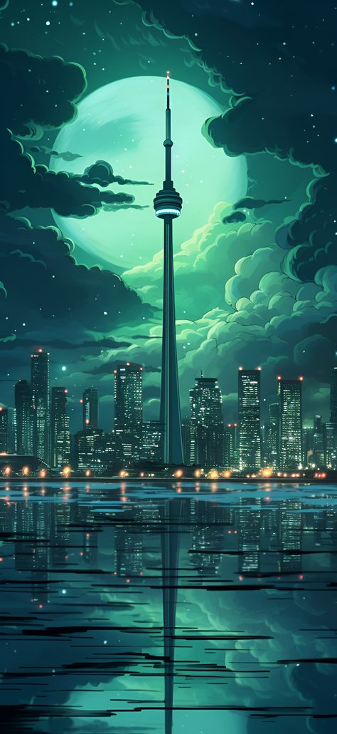 Vibrant turquoise aesthetic image of the Toronto skyline including the CN Tower. Toronto Hd Wallpaper, Turquoise Aesthetic Wallpaper Iphone, Toronto Wallpaper Iphone, 1080p Aesthetic Wallpaper, Aesthetic Turquoise Wallpaper, Cn Tower Tattoo, Cn Tower Wallpaper, Cyan Wallpaper Aesthetic, Turquoise Wallpaper Aesthetic