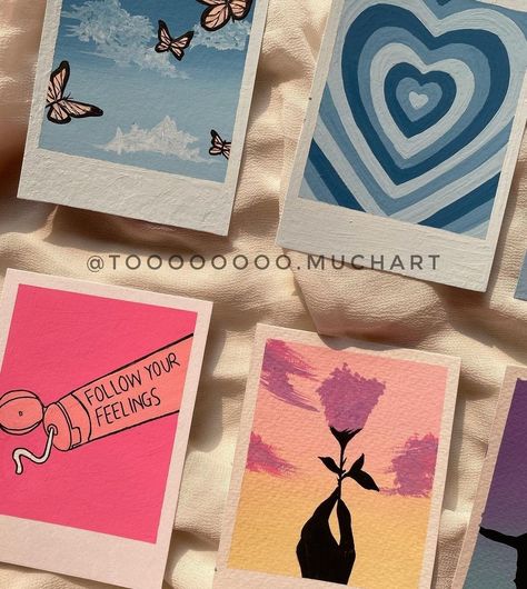 Poloroid Drawing Idea Easy, Mini Polaroid Drawing, Cute Poloroid Ideas, Poloroid Paintings Easy, Cute Polaroid Paintings, Cute Easy Paintings, Phone Case Diy Paint, Diy Phone Case Design, Diy Journal Books