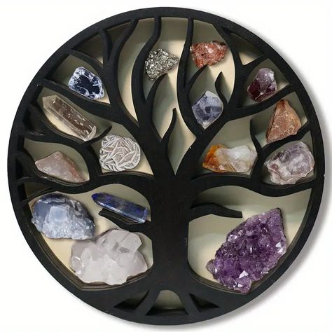 1pc The Tree Of Life Crystal Wood Shelf Wooden Crystal Display Shelf Tree Of Life Shelf Black Design Floating Tree Phases Shelf Gothic Witchy Room Decoration Genius | Shop Now For Limited-time Deals | Temu