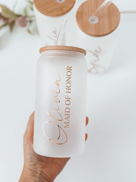 Personalized Tumbler with Name wedding gift for Bride Bridesmaid proposal gift box Custom Bridesmiad Glass Tumbler custom Wedding Name CupPersonalized Tumbler for Bridesmaid Bachelorette Gifts Boho Wedding Gifts 16oz Will You Be My Bridesmaid Tumbler Wedding Party Favor♡ Lets Surprise your Bridal party with a one of a kind Frosted glass Tumbler !♡ Add a Touch of Elegance to Your Special Day! 💍✨ Elevate your wedding celebrations with our exquisite 16oz frosted glass tumbler, beautifully personal