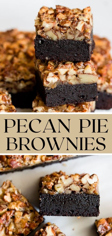 Pecan Brownies Recipe, Gooey Pecan Pie, Pecan Pie Brownies, Brownie Desserts Recipes, Pie Brownies, Cookie Recipes Chewy, Slice Of Pie, Classic Thanksgiving, Decadent Chocolate Cake