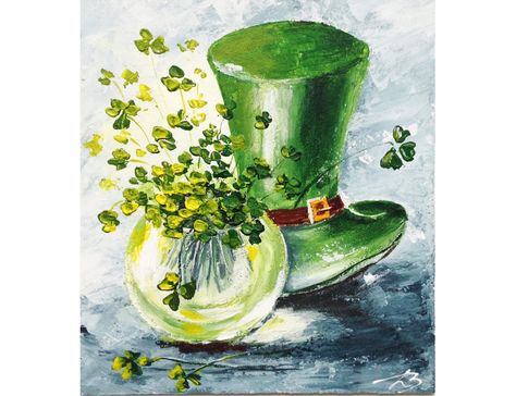 Irish Painting Ideas, St Patrick’s Day Paintings, Shamrock Painting, Clover Painting, Dyi Painting, Sant Patrick, Shamrock Art, Saint Patricks Day Art, St Patricks Day Decor