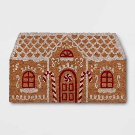 30"x18" Gingerbread House Christmas Novelty Coir Outdoor Mat Brown - Wondershop™ | Target Yuletide Decorations, Ginger Bread House Diy, Welcoming Entryway, Gingerbread House Christmas, Door Mat Diy, Gingerbread Diy, Gingerbread Village, Christmas Vibe, Christmas Doormat