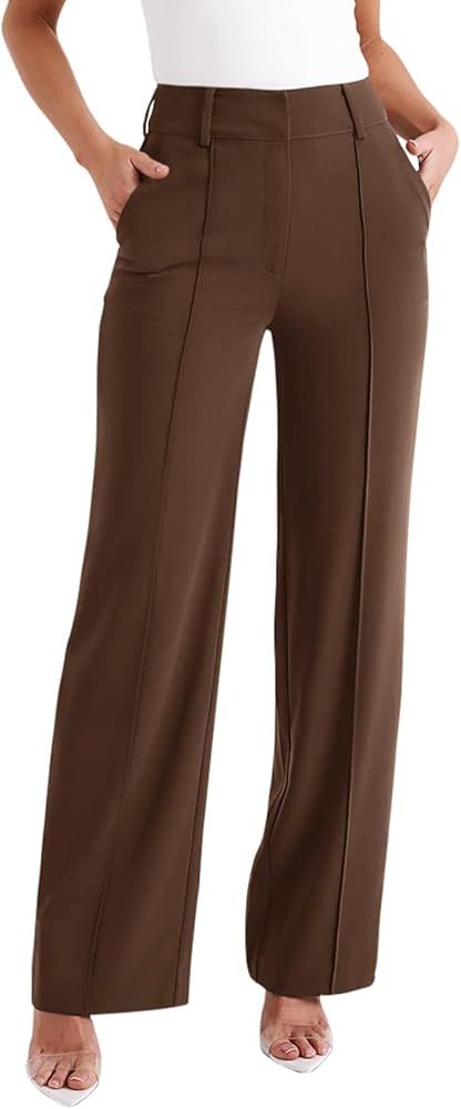 NIMIN Wide Leg Dress Pants Casual Office Formal Work Pants High Waisted Long Straight Suit Pants Comfy Classic Trousers Tawny XL at Amazon Women’s Clothing store Formal Dress Pants For Women, Amazon Dress Pants, How To Style Slacks Women, Women’s Slacks, Long Trousers Outfit, High Waisted Work Pants, Teacher Pants, High Waisted Pants Work, Work Pants For Women