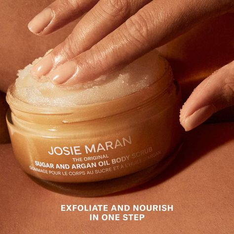 Vanilla Vibezzz - Argan Oil + Sugar Balm Refillable Exfoliating Body Scrub Jar - Josie Maran | Sepho Josie Maran, Exfoliating Body Scrub, Moroccan Argan Oil, Sugar Crystals, Exfoliating Scrub, Smoother Skin, Essential Fatty Acids, Argan Oil, Body Butter