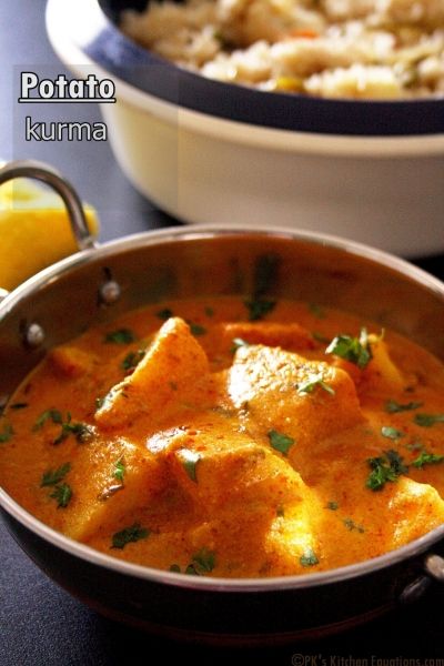 potato kurma Potato Aloo, Korma Curry, Kurma Recipe, Curry Recipes Indian, Vegetarian Curry, Potato Curry, Curry Dishes, Desi Food, Indian Curry