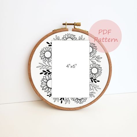 Sunflower photo embroidery PDF pattern, flower photo frame hand embroidery design, needlepoint beginner, DIY handmade gift, anniversary gift Sunflower Embroidery Pattern Design, Needlepoint Beginner, Embroidery Sunflower Pattern, Maternity Embroidery, Embroidery Sunflower, Flower Photo Frame, Photo Embroidery, Sunflower Embroidery, Canvas Embroidery