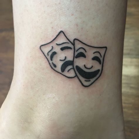 Masks Tattoo, Theater Mask Tattoo, Theatre Tattoo, Tattoo Mask, Small Wave Tattoo, Comedy Tragedy Masks, Tatuagem Masculina Pequena, Drama Masks, Army Tattoos