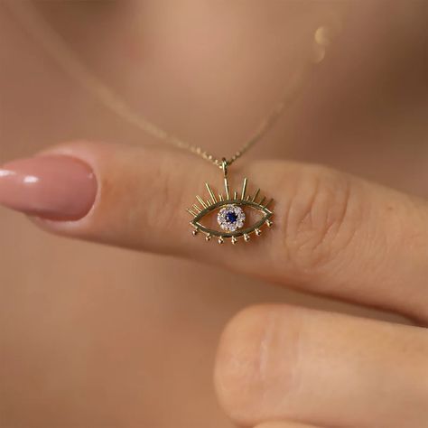 14K Gold Diamond Evil Eye Necklace for Woman/ 14K Gold Eye - Etsy Evil Eye Locket, Necklace Evil Eye, Evil Eye Necklace Gold, Diamond Evil Eye, Albany Ny, Gold Eyes, Classy Jewelry, Fancy Jewellery, Blue Evil Eye