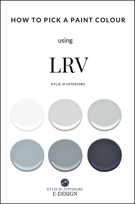 LRV and paint colours, lighten, darken how it affects them. Kylie M E-design, online color expert and consultant High Lrv Paint Colors Benjamin Moore, Lrv Paint Colors, High Lrv Paint Colors, Blue Living Room Sets, Big Houses Interior, Kylie M Interiors, Interior Paint Colors Schemes, Greige Paint Colors, Greige Paint