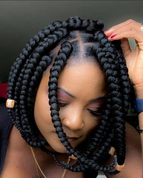 Short Rasta Braids, Mabhanzi Hairstyles With Brazilian Wool, Cornrow Updo On Natural Hair, Coiling Natural Hair, Bob Braids Hairstyles, Short Box Braids Hairstyles, Short Box Braids, Big Box Braids Hairstyles, Goddess Braids Hairstyles