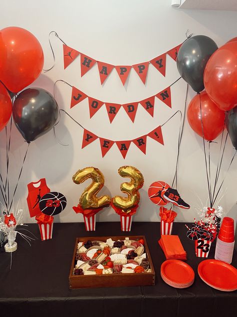 Jordan Themed Birthday Party, Jordan Year Birthday, 23rd Birthday Themes, Birthday Plan Ideas, Bf Bday, 23rd Birthday Decorations, Jordan Year, 23 Birthday, Nashville Bachelorette Party