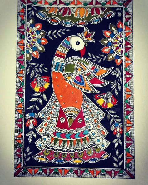 Peacock Madhubani, Madhubani Paintings Peacock, Kalamkari Painting, Peacock Painting, Indian Painting, Madhubani Art, Madhubani Painting, Indian Folk Art, Indian Art Paintings