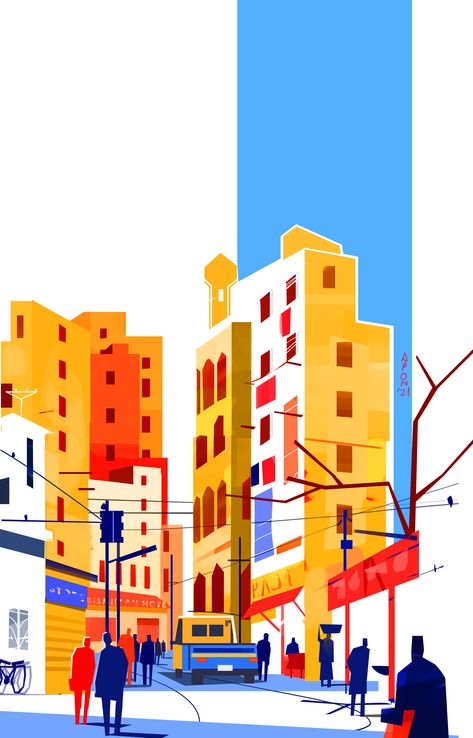 Dhaka City Illustration, Illustration Art Architecture, Digital Illustration Styles, Vector Illustration Background, Dhaka Illustration, City Illustration Design, City Background Illustration, City Landscape Illustration, Building Graphic Design