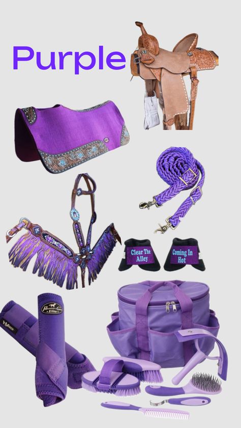 #purple #western #westerntack #horsetack #splintboots #saddle Western Horse Tack Turquoise, Barrel Racing Outfits, Western Riding Tack, Barrel Racing Tack Sets, Barrel Racing Tack Rodeo, Barrel Racing Saddle, Western Horse Saddles, Dream Horse Barns, Barrel Racing Tack