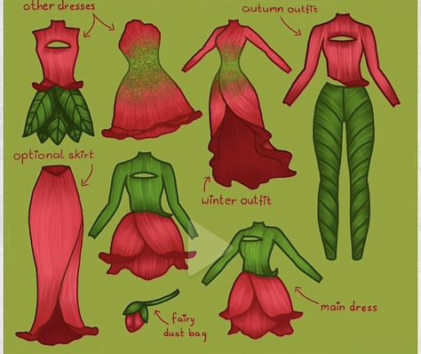 Pixie Hollow Outfit Ideas, Pixie Hollow Dress, Nature Themed Outfit Drawing, Fairy Drawings Outfits, Leaf Clothes Drawing, Tinkerbell Character Design, Tinkerbell Fairy Oc, Plant Outfits Drawing, Fairy Core Outfits Drawing