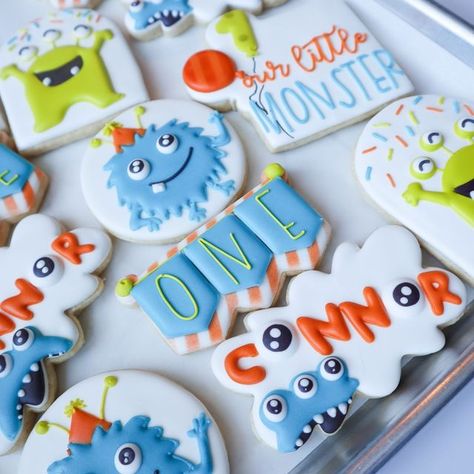 Goodies with Glam on Instagram: "A little Monster is Turning One! Happy Birthday Connor! Our family is obsessed with this little monster, so getting to make cookies for his first birthday was super special 💚 #ourlittlemonsteristurningone #ourlittlemonster #firstbirthday #firstbirthdaycookies #monstercookies #birthdayboy #birthdayboycookies" One Little Monster Birthday, One Happy Birthday, Little Monster Party, Monster First Birthday, Monster Baby Showers, First Birthday Cookies, Little Monster Birthday, Monster 1st Birthdays, First Birthday Boy