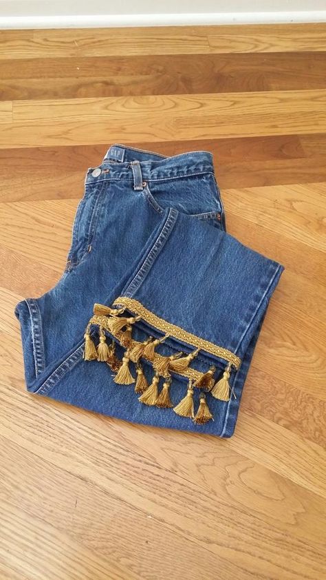 4e6cd95227cb0c280e99a195be5f6615desc47996724ri Reconstructed Denim, Jeans Refashion, Boho Jeans, Denim Crafts, Denim Maxi Skirt, Womens Jeans, Light Blue Denim, Tassel Fringe, Gap Jeans