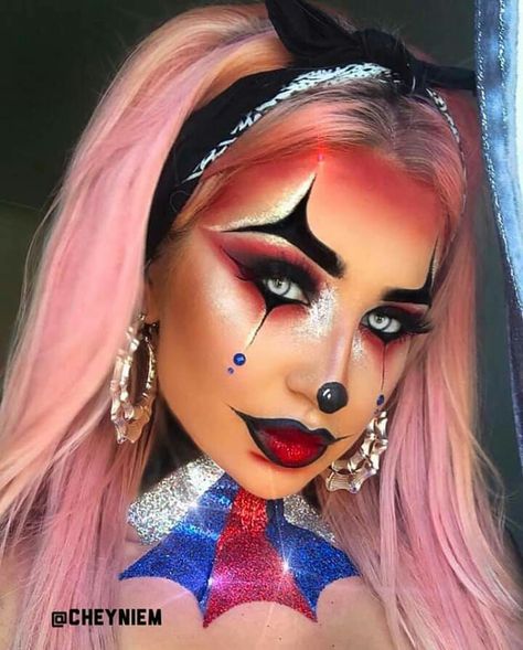 IG: @cheyniem Evil Clown Makeup, Jester Makeup, Halloween Makeup Clown, Holloween Makeup, Scary Clown Makeup, Female Clown, Cute Halloween Makeup, Halloween Makeup Diy, Halloween Makeup Pretty