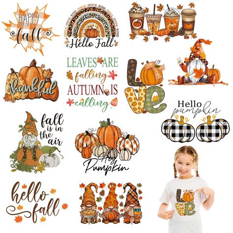 PRICES MAY VARY. Fall Iron On Patches：The fall heat transfer vinyl sets are full of cute fall patterns,includes fall gnomes,pumpkins,maple leaf,hello fall etc.They are vividly printed with noticeable words.They can light up the atmosphere of harvest and bring you joy. Package Include: Our fall iron on decals include 12 sheets of heat transfer stickers ,plus one instruction.Enough patterns are provided for you to use.The length and width runs from 6 to 9 inch according to different patters,perfec Fall Shirts Vinyl, Pumpkin Gnome, Pajama Bag, Hoodie Diy, Pumpkin Outfit, Diy Pillow Covers, Fall Patterns, Htv Vinyl, Camouflage Patterns