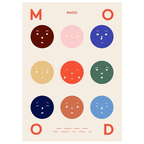 MADO Nine Moods poster, 50 x 70 cm Paper Collective, Different Feelings, Visual Artwork, New Wall, Lynx, Affordable Art, Decor Artwork, Color Inspiration, Madonna