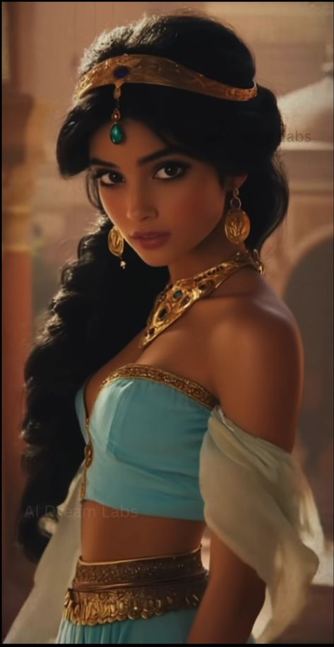 Princess Jasmine Inspired Lehenga, Jasmine Princess Makeup, Jasmin Aladdin Costume, Disney Jasmine Wallpaper, Jasmine Makeup Princess, Princess Jasmine Hairstyle, Outfit Carnevale, Jasmine Aladdin Costume, Arabian Princess Dress