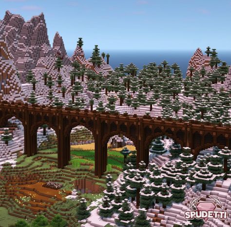 Big Bridges Minecraft, Minecraft Tall Bridge, Giant Bridge Minecraft, Gothic Bridge Minecraft, Minecraft Massive Builds, Minecraft Bridge Arch, Impressive Minecraft Builds, Minecraft Railway Bridge, Minecraft Stronghold Ideas