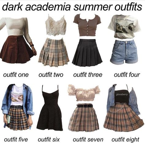 Academia Summer Outfits, Dark Academia Summer Outfits, Dark Academia Summer, Academia Summer, Light Academia Outfit, Dark Light Academia, Academia Aesthetic Outfit, Skirts And Tops, Dark Academia Outfits