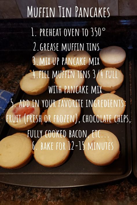 Pancakes In Muffin Tin Breakfast, Oven Pancake Recipe Muffin Tins, Pancakes In The Oven Muffin Tins, Pancake Cupcakes Breakfast, Muffins With Pancake Mix How To Make, Breakfast Recipes Easy Quick Simple, Pancakes In Muffin Tin, Pancake Bites Muffin Tins, Pancake Muffins Easy