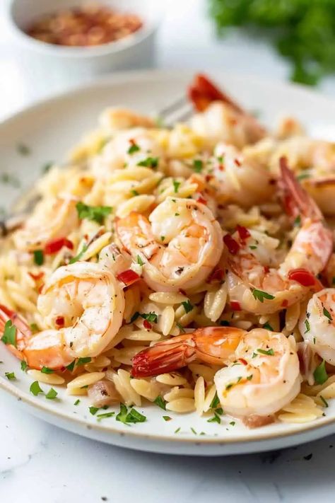 One-Pot Shrimp Orzo - BeCentsational Shrimp Scampi Orzo, Shrimp With Orzo Recipes, Orzo And Shrimp Recipes, Orzo And Shrimp, Lemon Shrimp Orzo, Shrimp Dishes Recipes, Shrimp With Orzo, Shrimp Orzo Salad, Orzo Dinner Recipes